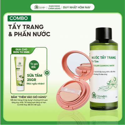 Combo Trang Điểm Và Làm Sạch Da Tự Nhiên Phấn Nước Và Nước Tẩy Trang Cỏ Mềm