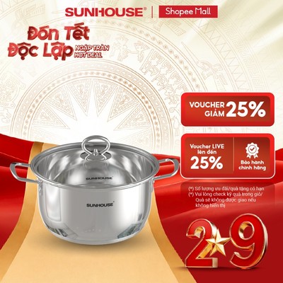 Nồi Inox 5 đáy Sunhouse SHG788- 16/20/24 cm - Công nghệ Impact Bonding - Hiệu suất bắt từ 100% - Dùng mọi loại bếp