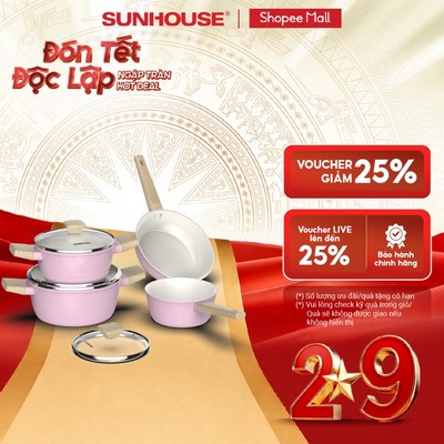 Bộ nồi phủ sứ Nano đáy từ Sunhouse Healthy SHG7979MP2/MT2 - Chống dính Nano Ceramic - Dùng mọi loại bếp