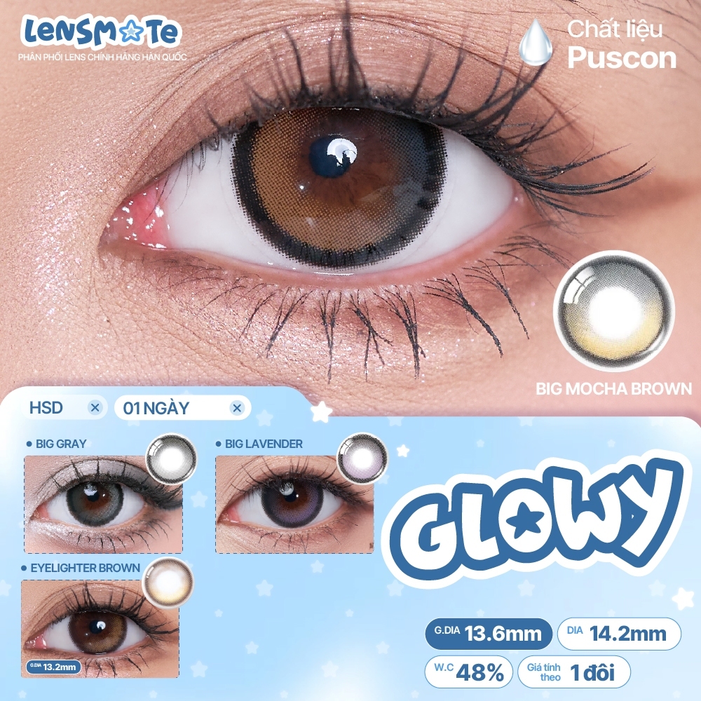 LENS 1 NGÀY tự nhiên LENS MATE kính áp tròng cận hiệu ứng phủ bóng GIÃN TRÒNG OLENS BIG GLOWY VÀ EYE