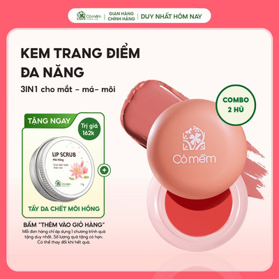 Combo 2 Hũ Kem Trang Điểm Thuỷ Tinh 3in1 Phấn Má Phấn Mắt Son Môi Bền Màu Bắt Sáng Tự Nhiên Cỏ Mềm