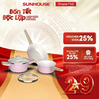 Bộ nồi phủ sứ Nano đáy từ Sunhouse Healthy SHG7979MP3/MT3 - Chống dính Nano Ceramic - Dùng mọi loại bếp