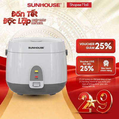 Nồi cơm điện 1.8L Sunhouse SHD8611- Lòng nồi: 1mm, chống dính 2 lớp vân đá, 4-6 người dùng - Sản xuất tại Việt Nam