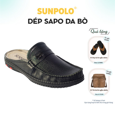 Giày sục dép nam Da bò SUNPOLO đi làm đi chơi SPO274
