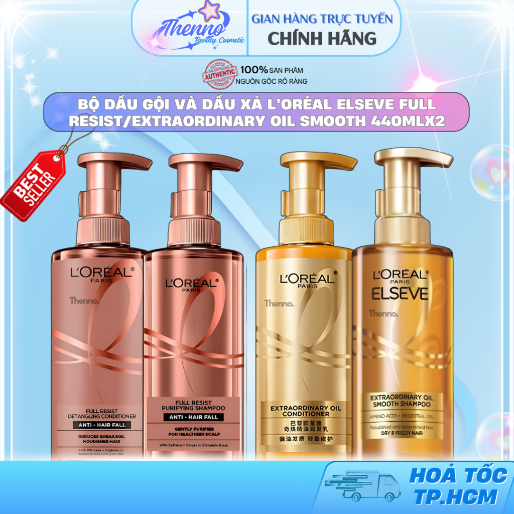 Bộ Dầu Gội và Dầu Xả L’Oréal Elseve Full Resist/Extraordinary Oil Smooth 440mlx2