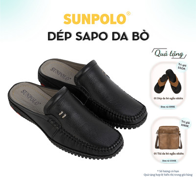 Dép sabo Giày sục nam Da bò SUNPOLO êm mềm thoáng khí SPO322