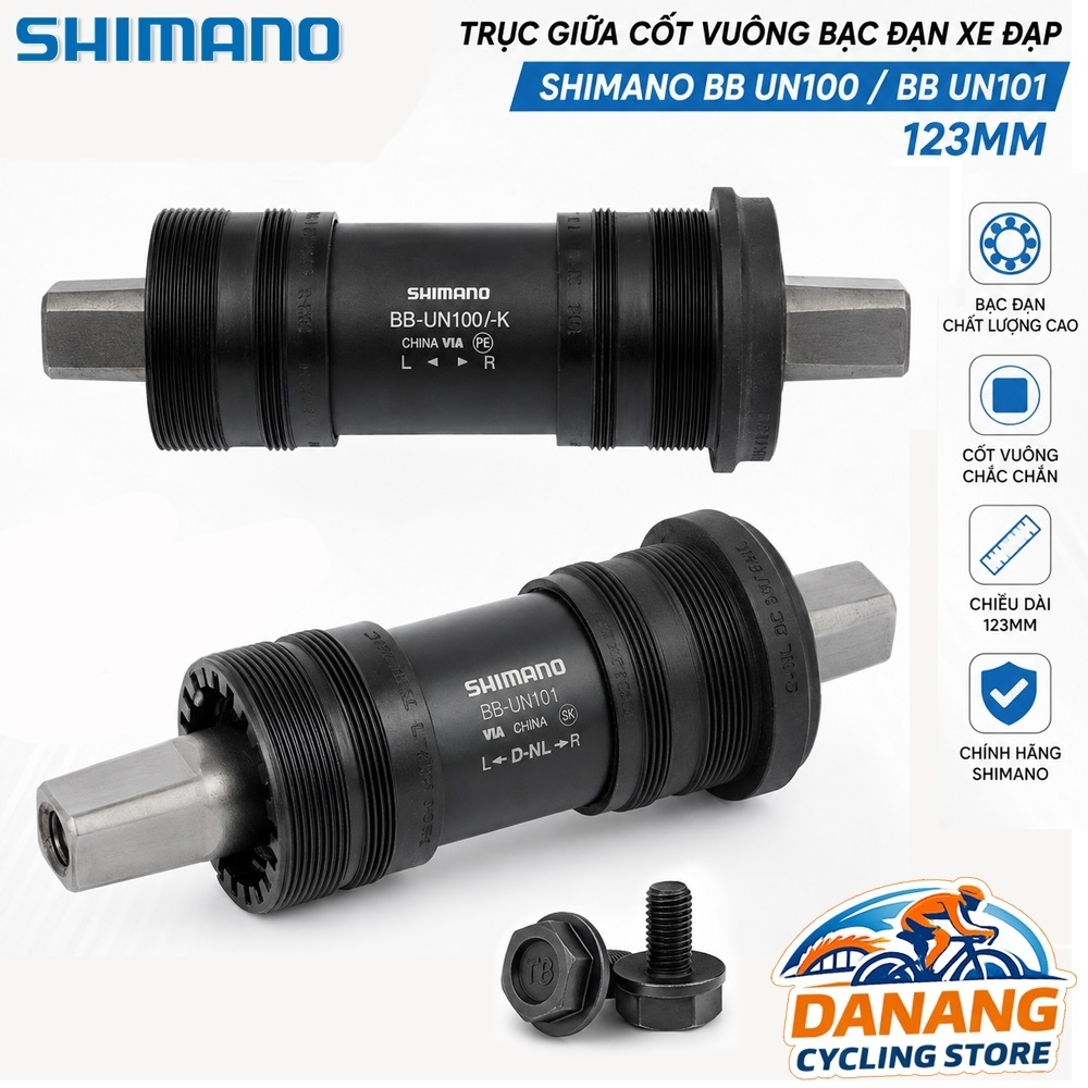 Trục Giữa Cốt Vuông Bạc Đạn Xe Đạp SHIMANO BB-UN100 / BB-UN101 123mm – Chính Hãng, Không Hộp