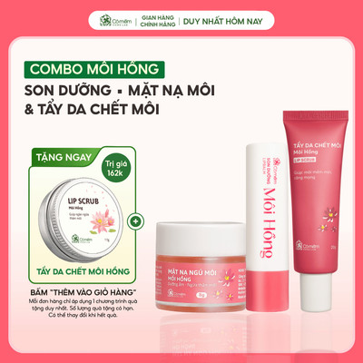 Trọn Bộ Môi Hồng Giảm Thâm Dưỡng Mềm Môi Gồm Son Dưỡng Tẩy Da Chết Mặt Nạ Môi Cỏ Mềm