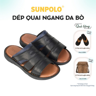 SUNPOLO Dép Quai Ngang Siêu Nhẹ Da Bò Cao Cấp, Đi Êm Không Đau Chân, Phù Hợp Mọi Lứa Tuổi FQN063