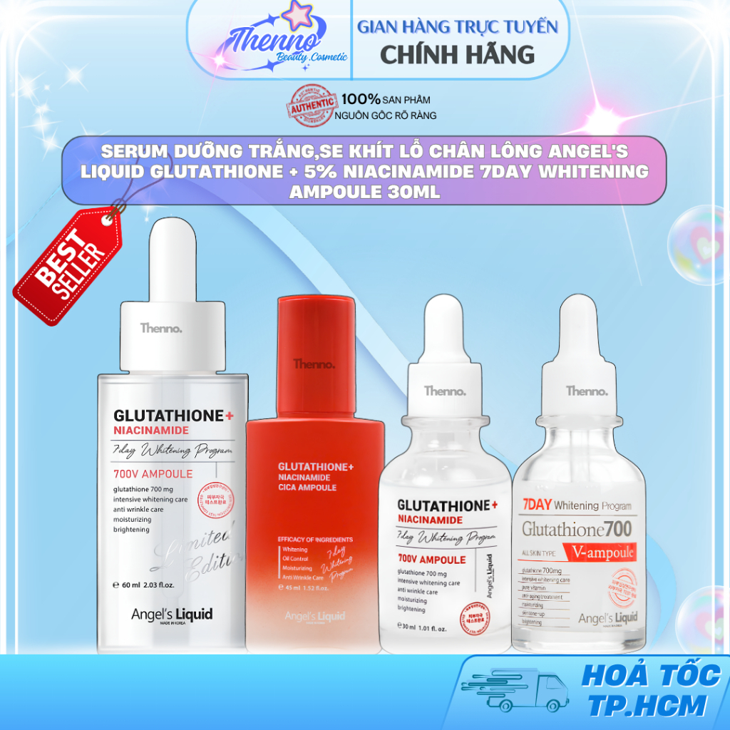 Serum Dưỡng Trắng,Se Khít Lỗ Chân Lông Angel's Liquid Glutathione + 5% Niacinamide 7Day Whitening Am