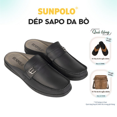 Dép sabo Giày sục nam Da bò SUNPOLO SPO195 đi làm công sở, đi chơi