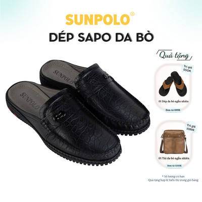 Dép sabo Giày sục nam Da bò SUNPOLO đi làm đi chơi SPO274