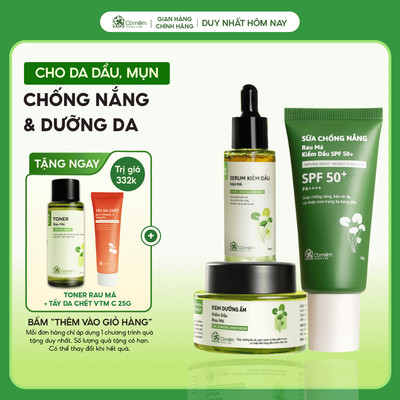 Bộ Chăm Sóc Da 3 Bước Chống Nắng Serum Kem Dưỡng Kiềm Dầu Dưỡng Ẩm Rau Má Cho Da Dầu Mụn Cỏ Mềm