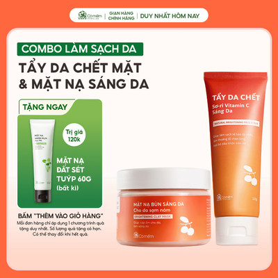 Combo Làm Sạch Da Tẩy Da Chết Vitamin C Và Mặt Nạ Bùn Sáng Da Cỏ Mềm