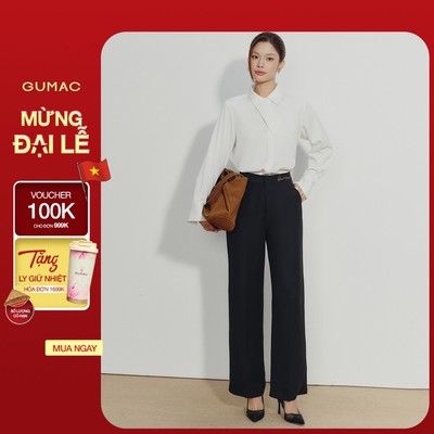 Quần Tây Nữ GUMAC Ống Suông Lưng Rời Thêu Chữ Trên 100cm Tôn Dáng QG08065