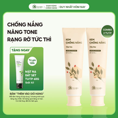 Combo 2 Kem Chống Nắng Nâng Tone Thiên Nhiên Thấm Nhanh Cho Mọi Loại Da Khô Dầu Hây Hây SPF 40, PA ++ Cỏ Mềm 60g