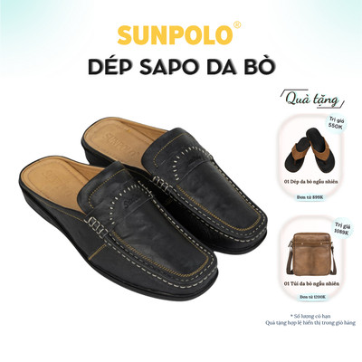 Dép sabo Giày sục nam Da bò cao cấp SUNPOLO SPO003