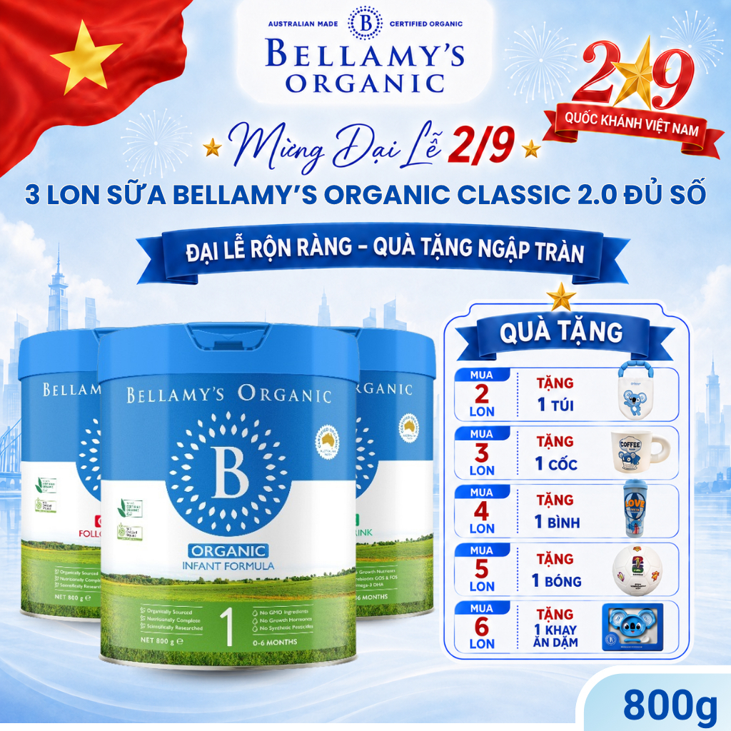 Sữa Bellamy Organic Classic 2.0 - Thùng 3 Lon Đủ Số -Tăng miễn dịch, Hấp Thu Tốt - BELLAMY'S ORGANIC