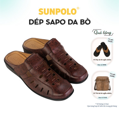 Dép sabo Giày sục nam Da bò cao cấp SUNPOLO SPO006