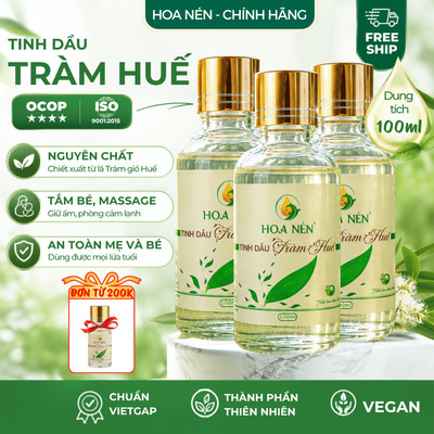COMBO Tinh dầu Tràm Huế nguyên chất 100ml - Hoa Nén - Chuẩn VietGAP, an toàn cho mẹ và bé sơ sinh