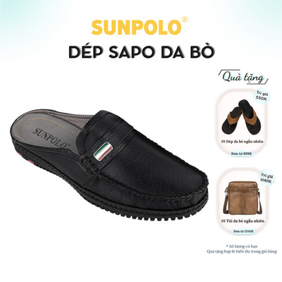 Dép sabo Giày sục nam Da bò cao cấp SUNPOLO đi làm đi chơi SPO275
