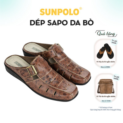 Dép sabo Giày sục nam Da bò cao cấp SUNPOLO SPO006