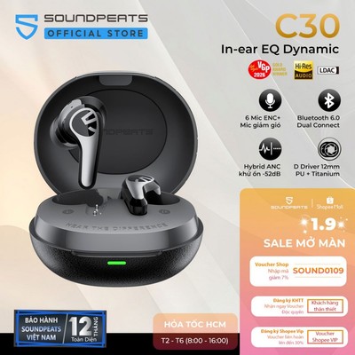 Tai Nghe True Wireless ANC SoundPEATS C30 Chống ồn -52dB Hybrid | Hires LDAC | 6 Mic Bluetooth 6.0