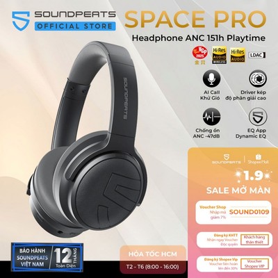 Tai Nghe Chụp Tai Bluetooth SoundPEATS Space Pro | Pin 151 Giờ | Hires Audio LDAC | Bluetooth 5.4