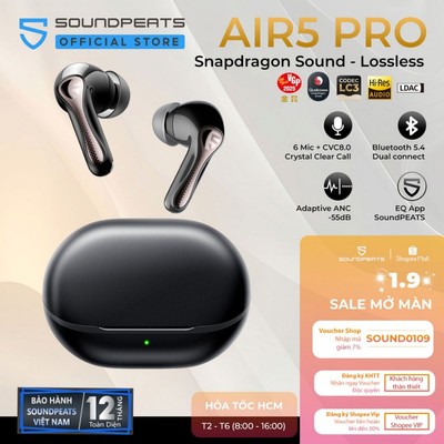 Tai nghe True Wireless SoundPEATS Air5 Pro ANC 55dB | LDAC Le Audio | APTX Lossless Bluetooth 5.4