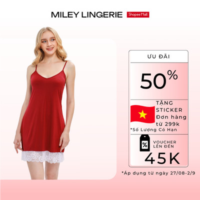 Đầm Ngủ Nữ Hai Dây Thun Lạnh Phối Ren Sexy & Comport Miley Lingerie_DMS01
