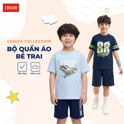 Bộ quần áo bé trai CANIFA có hình in  mềm, thoáng và bền màu 2ST26S007