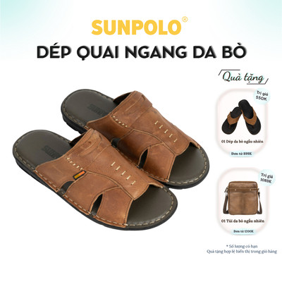 Dép quai ngang nam da bò cao cấp SUNPOLO AQN009 Có Big size 44 45