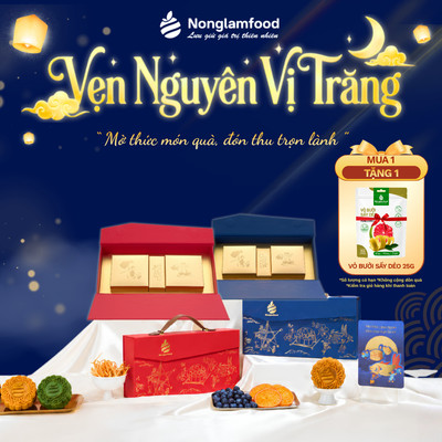 Hộp Quà Tặng Bánh Trung Thu NONGLAMFOOD 2026 Set 2 Bánh Kèm Trà