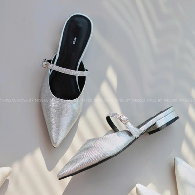 Giày sục nữ MYSS mũi nhọn dây ngang 1cm phối khóa đá cao cấp - SU230