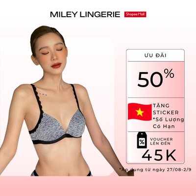 Áo Ngực Nữ Sớ Gỗ Không Gọng Lưng Logo Sporty Chic Miley Lingerie, Nâng Ngực Nhẹ, Thoáng Khí