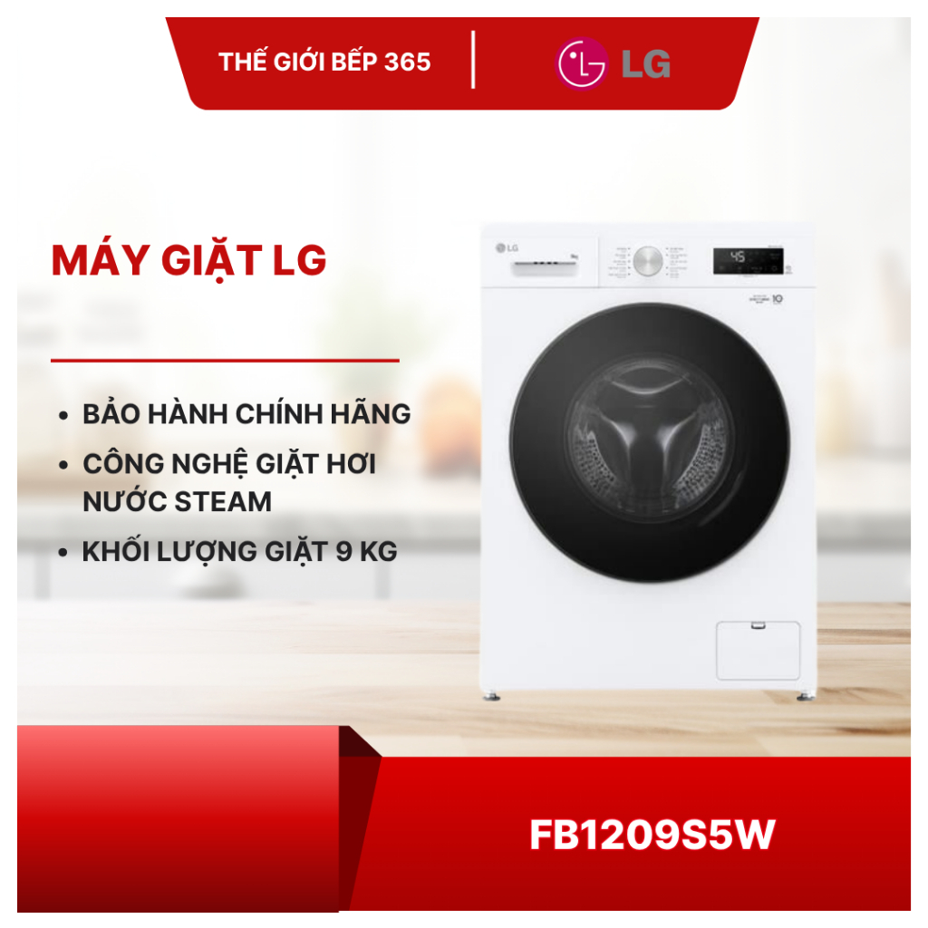 Máy Giặt LG FB1209S5W – Inverter 9kg, 6 Motion DD, Steam Hơi Nước, 1200 Vòng/Phút