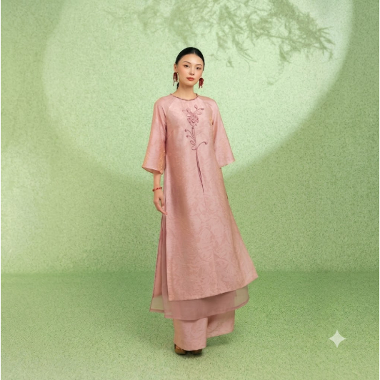 NEM FASHION Áo dài lụa hồng AD02292