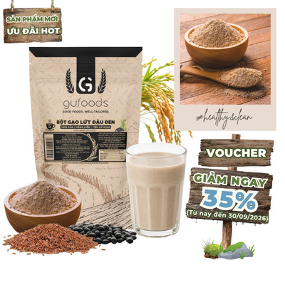 Bột gạo lứt đậu đen GUfoods - Chín sẵn, Uống liền, Dễ tiêu hoá, Healthy, Tiện lợi (túi zip 500g)