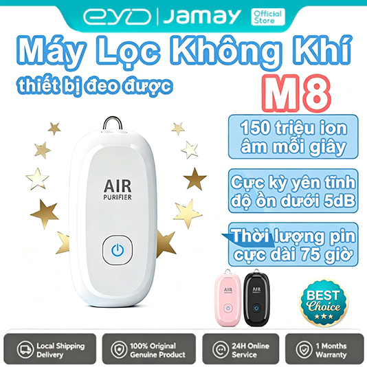 JAMAY M8 Máy lọc không khí di động Tắt tiếng Tuổi thọ pin dài Có thể dùng trên ô tô Chống dị ứng