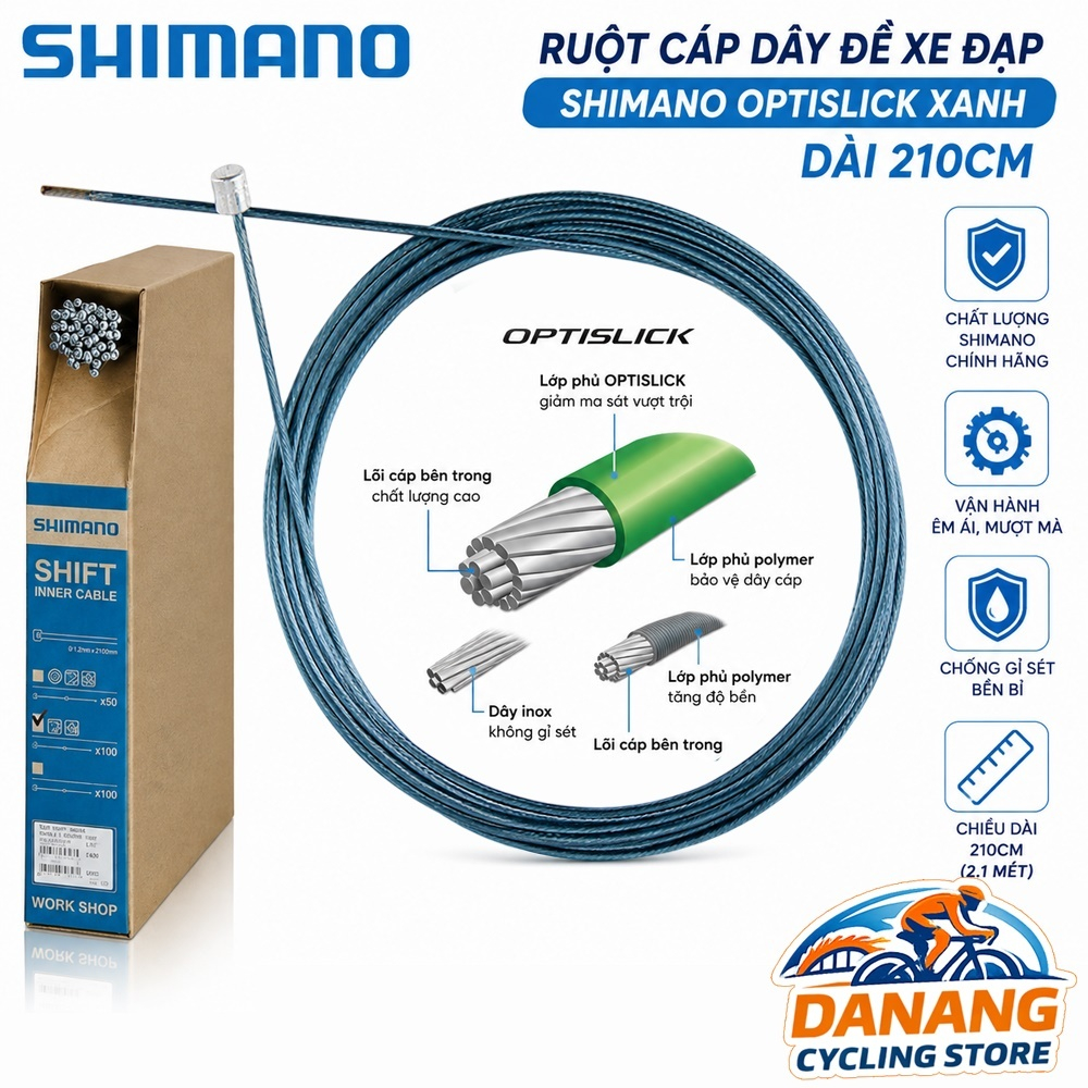 Ruột Cáp Dây Đề Xe Đạp Shift Cable Shimano OPTISLICK Xanh – Dài 210cm