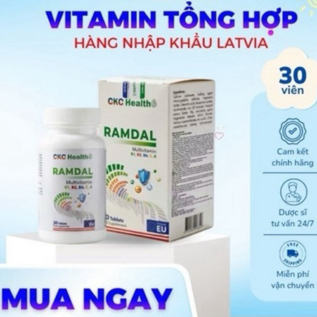 Vitamin tổng hợp Ramdal CKC Health Latvia, tăng đề kháng, bổ sung kẽm sắt, giảm mệt mỏi, lọ 30 viên