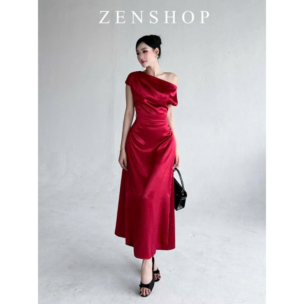 Đầm Lụa Dài Lệch Vai Form Ôm Eo | Dáng Suông Thanh Lịch | Sang Trọng Dự Tiệc – Amora Dress