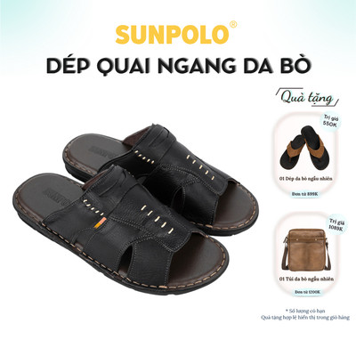 Dép quai ngang nam da bò cao cấp SUNPOLO AQN009 Có Big size 44 45