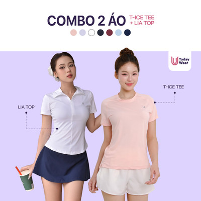 Combo 2 áo thể thao nữ T-Ice Tee và Lia Top Chơi Thể Thao Pickleball Cầu Lông chất liệu co giãn thoáng mát Today U Wear