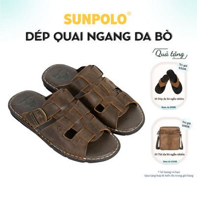 Dép Quai Ngang Nam Da Bò SUNPOLO AQN022 Đế Cao 3cm