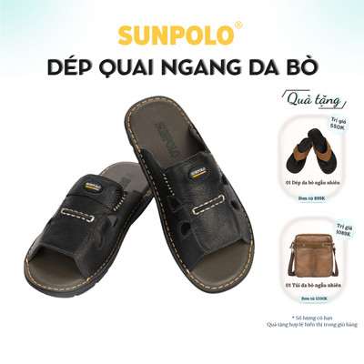 Dép nam quai ngang da bò cao cấp SUNPOLO AQN005 Size lớn