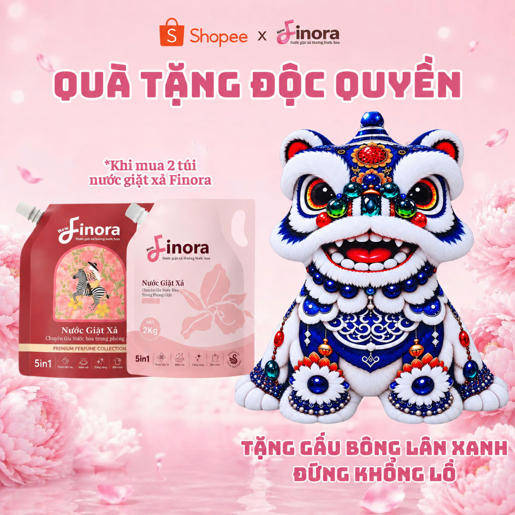 [Tặng Gấu Bông Lân Khổng Lồ] - Combo 2 Túi Nước Giặt Finora Hương Nước Hoa Cao Cấp