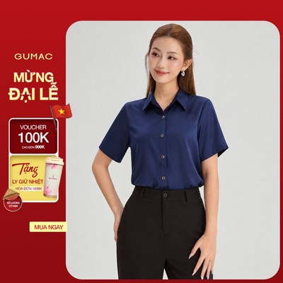 Áo Sơ Mi Nữ GUMAC Basic Cơ Bản Trơn Tay Ngắn Nẹp Đôi Lai Bầu BAE00004