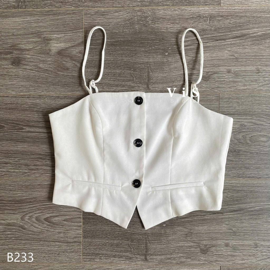 ViS Store - Áo linen croptop hai dây trắng