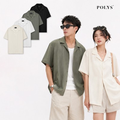 Áo Sơ Mi Đũi Nam POLYS Tay Ngắn Cổ Vest 4 Màu, Vải Đũi Tơ Co Giãn Thấm Hút Tốt SƠ MI ĐŨI NGẮN TAY